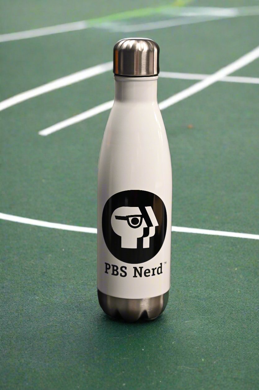 Gloss White 17 oz. H2go bottle printed with PBS Nerd™ logo